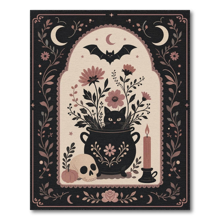 Pink Mystical Black Cat Cauldron Area Rug