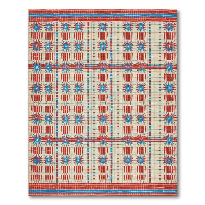 Geometric Modern Red Blue Starburst Geometric Area Rug