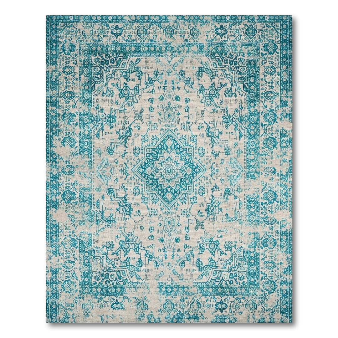 Distressed Teal Medallion Area Rug