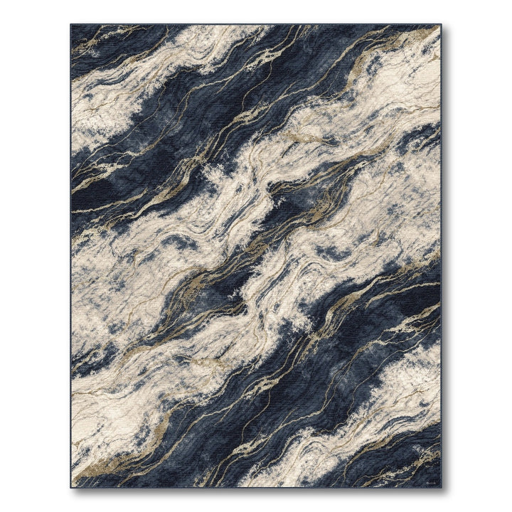 Navy Gold Marble Abstract Area Rug