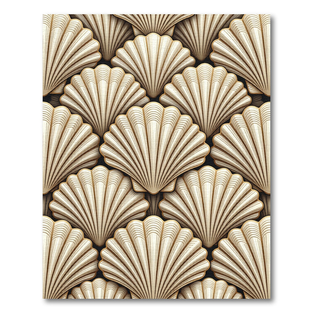 Elegant Cream Scallop Shell Layered Rug