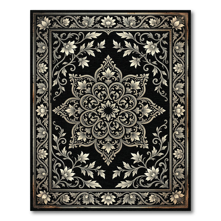 Vintage Black Floral Medallion Rug