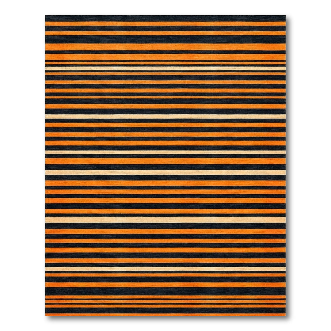 Orange and Black Striped Geometric Area Rug