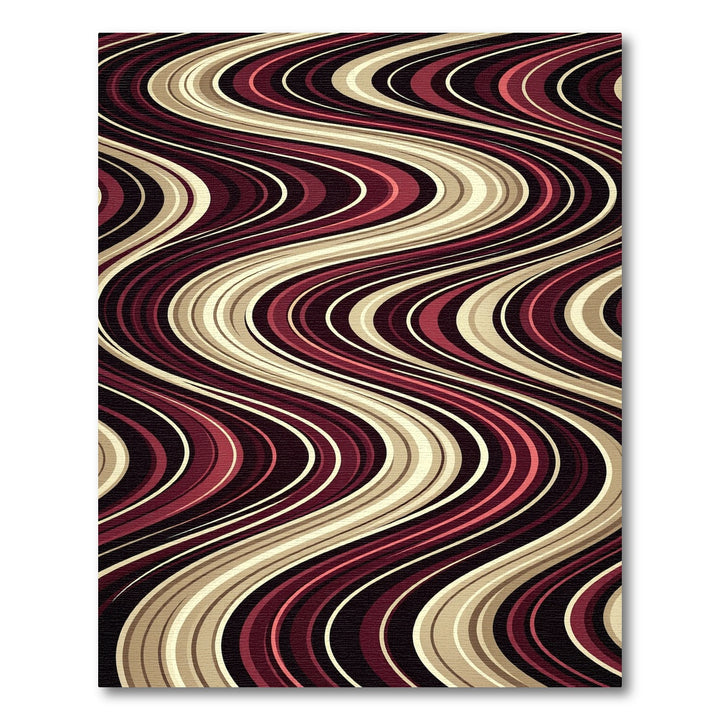 Retro Burgundy Cream Wave Swirl Rug