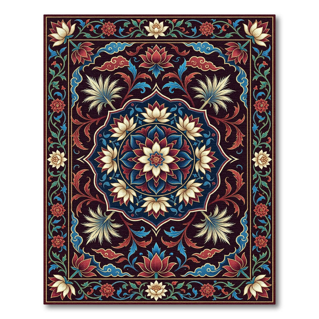 Crimson Lotus Medallion Art Deco Rug