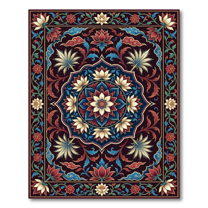 Crimson Lotus Medallion Art Deco Rug