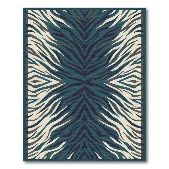 Deep Teal Zebra Stripe Symmetry Rug