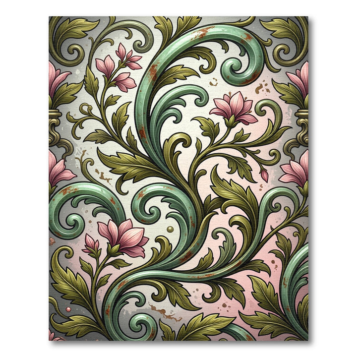 Elegant Green Floral Swirl Rug