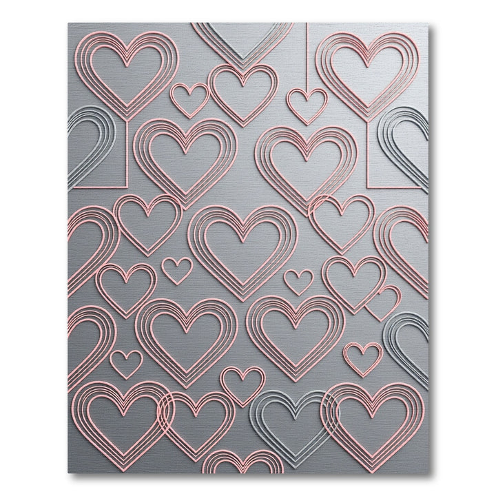 Pink and Gray Layered Hearts Area Accent Rug