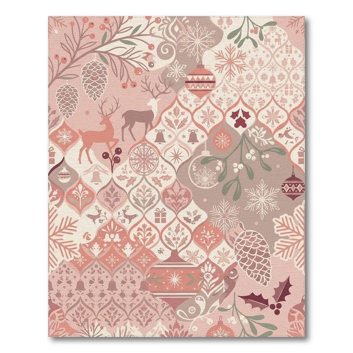 Pink Vintage Christmas Ornament Reindeer Rug