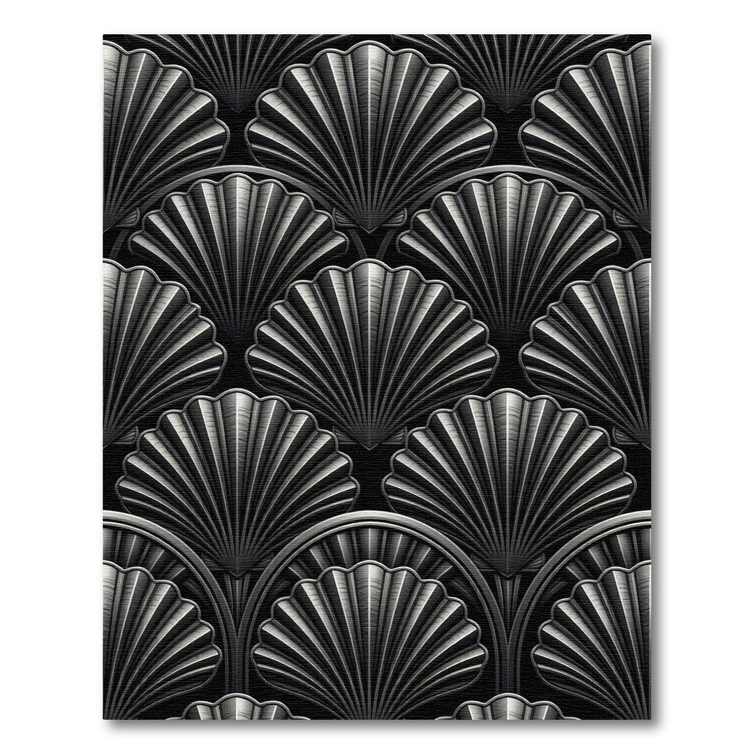 Art Deco Black Silver Fan Rug
