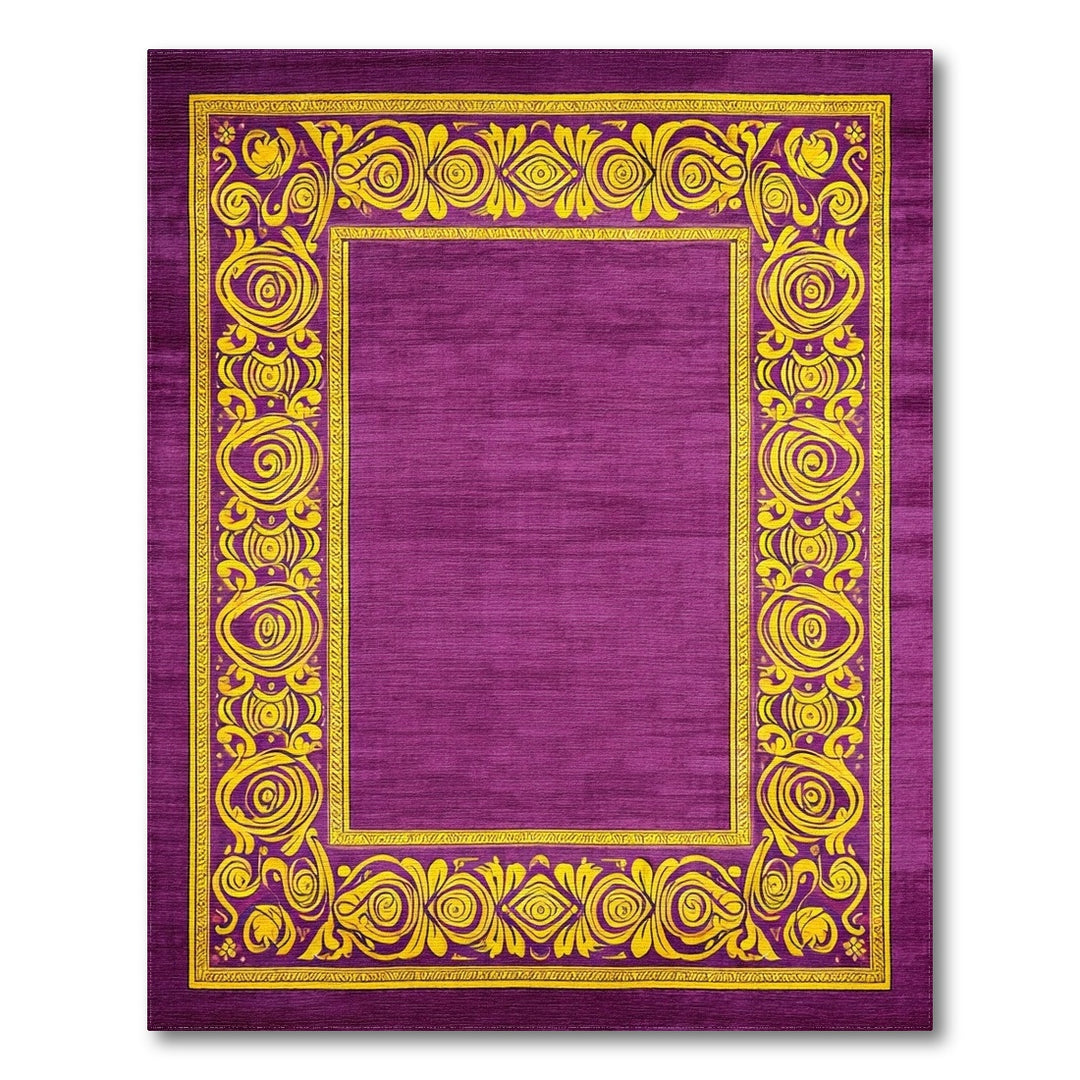 Purple Floral Vintage Area Rug with Yellow Border