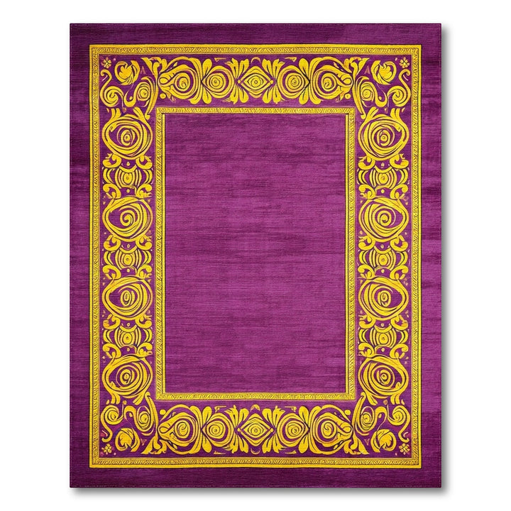 Purple Floral Vintage Area Rug with Yellow Border