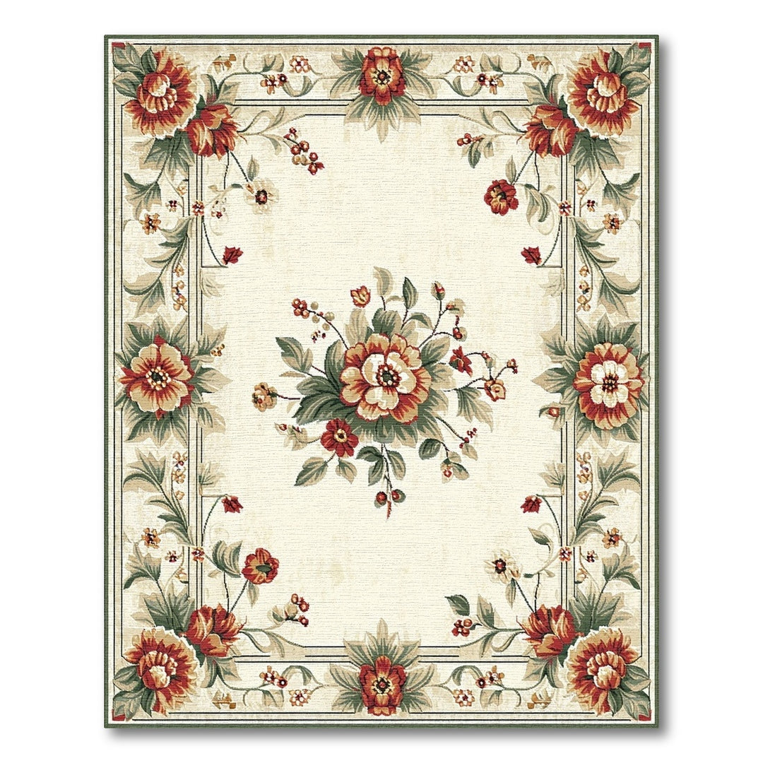 Vintage Floral Beige Area Rug with Red Peonies