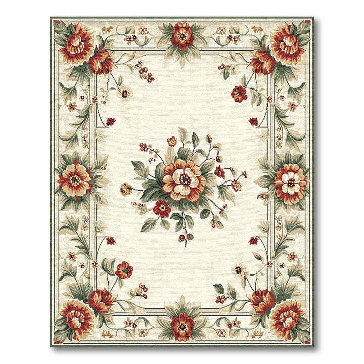 Vintage Floral Beige Area Rug with Red Peonies