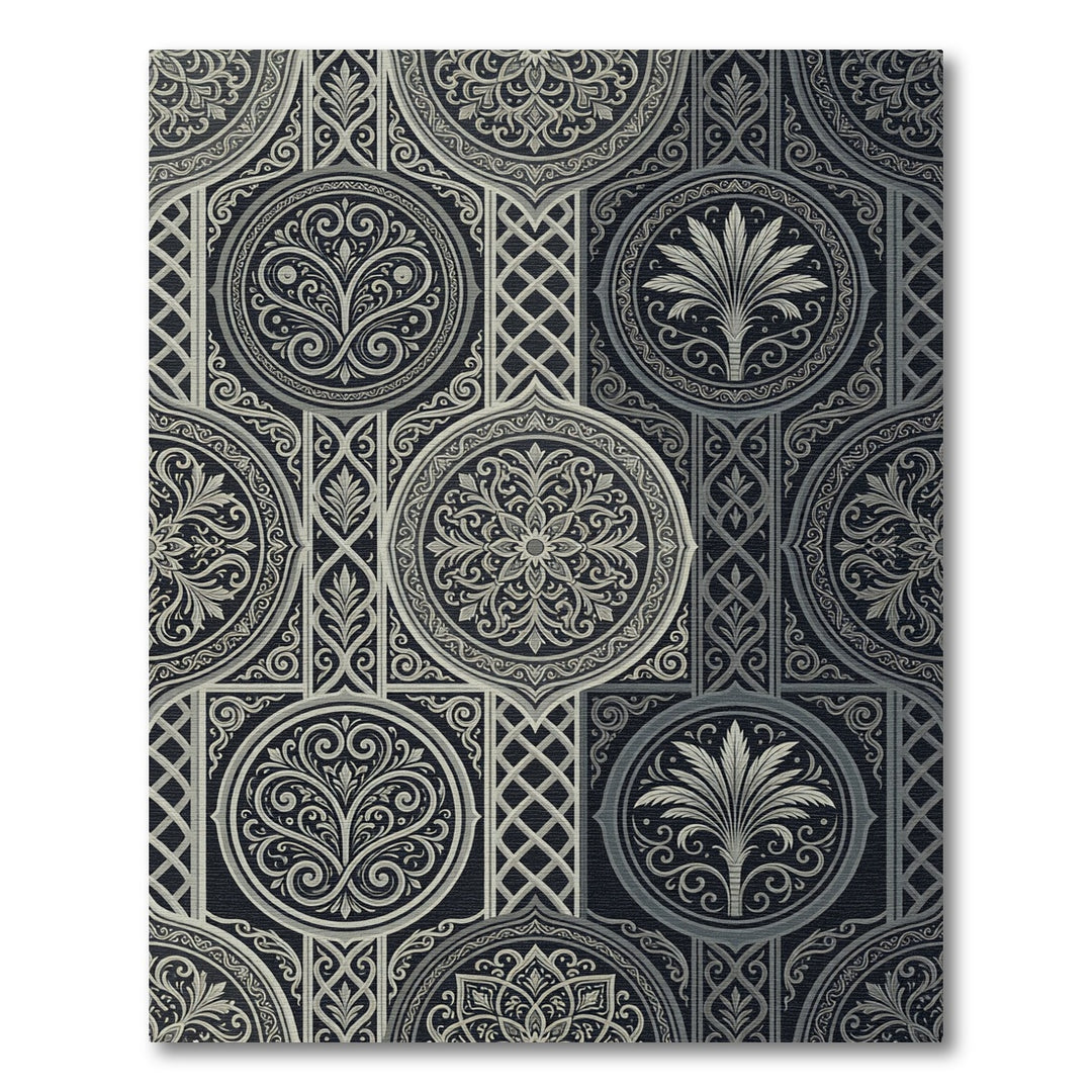 Elegant Silver Damask Geometric Rug