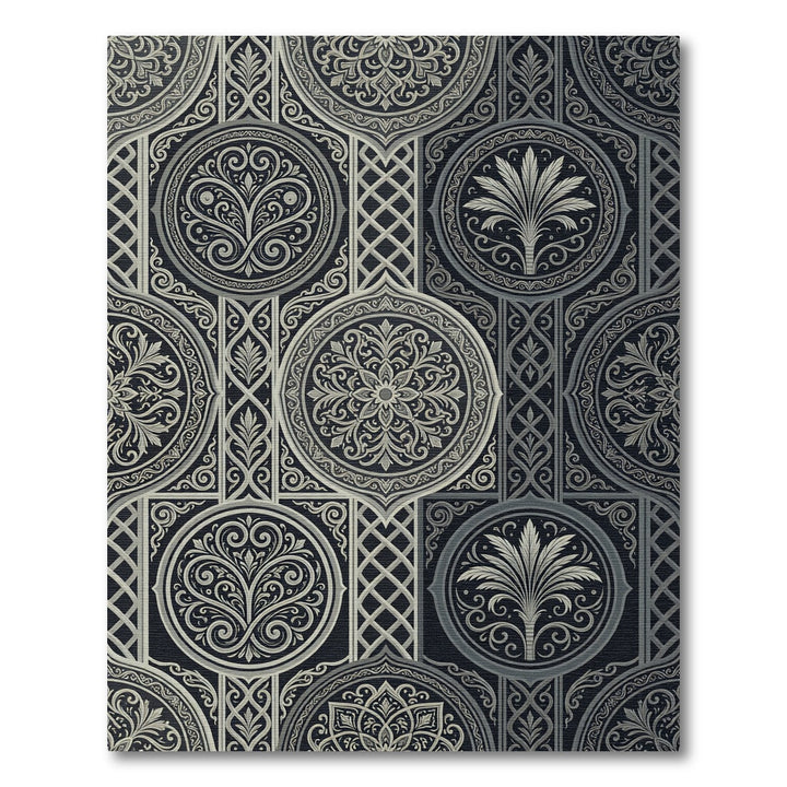 Elegant Silver Damask Geometric Rug