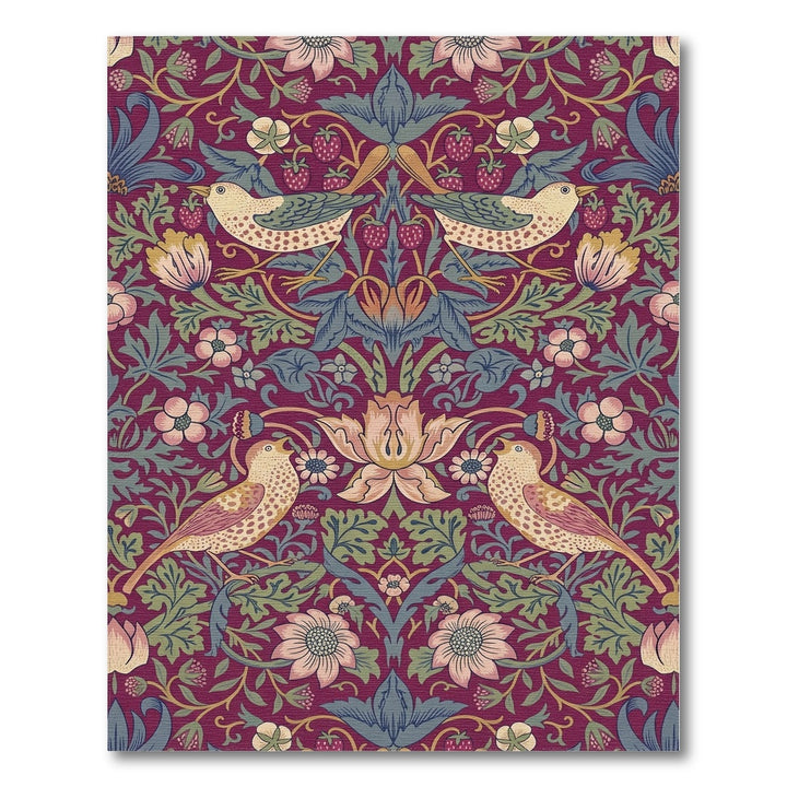 Burgundy Bird Strawberry Floral Tapestry Rug