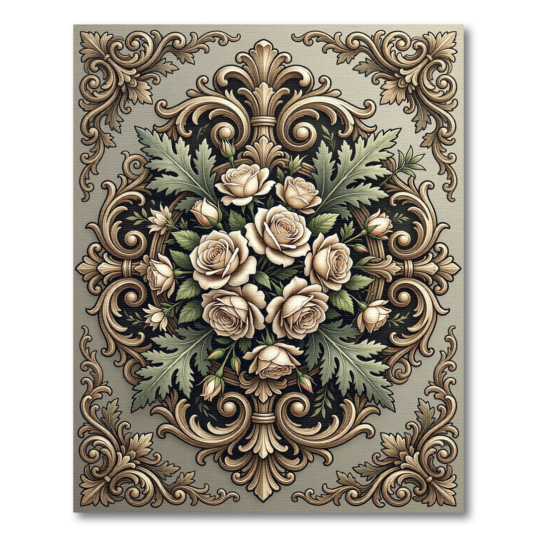 Luxurious Cream Rose Garland Ornament Rug