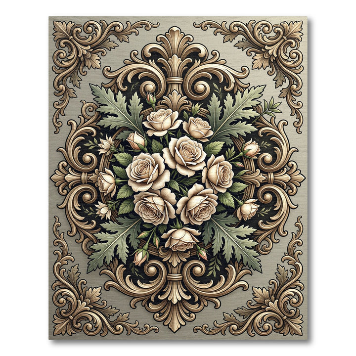 Luxurious Cream Rose Garland Ornament Rug