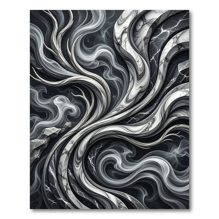 Monochromatic Marble Swirls Abstract Rug