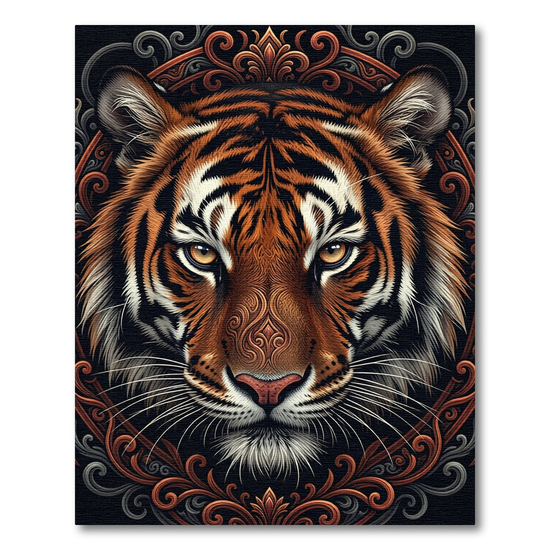 Majestic Tiger Face Ornate Frame Rug