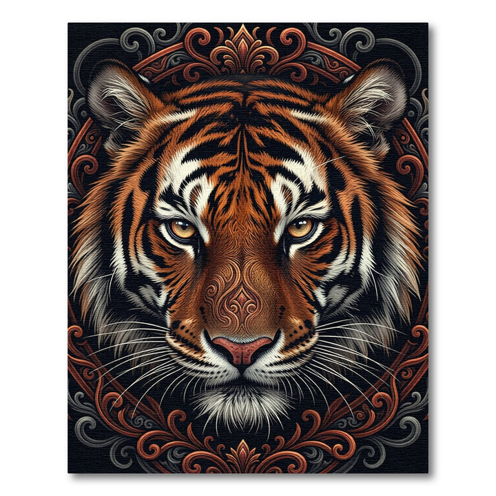 Majestic Tiger Face Ornate Frame Rug