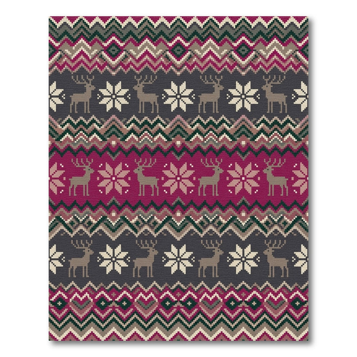 Winter Reindeer Snowflake Geometric Stripe Rug