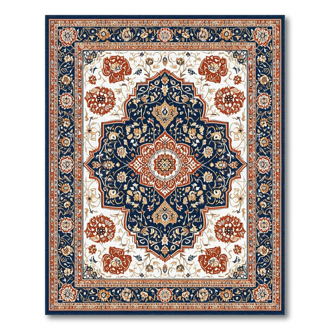 Navy Blue Persian Floral Medallion Blue and Teal Area Rug