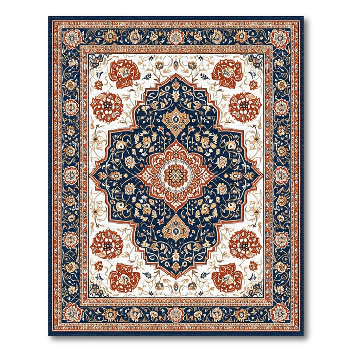 Navy Blue Persian Floral Medallion Blue and Teal Area Rug