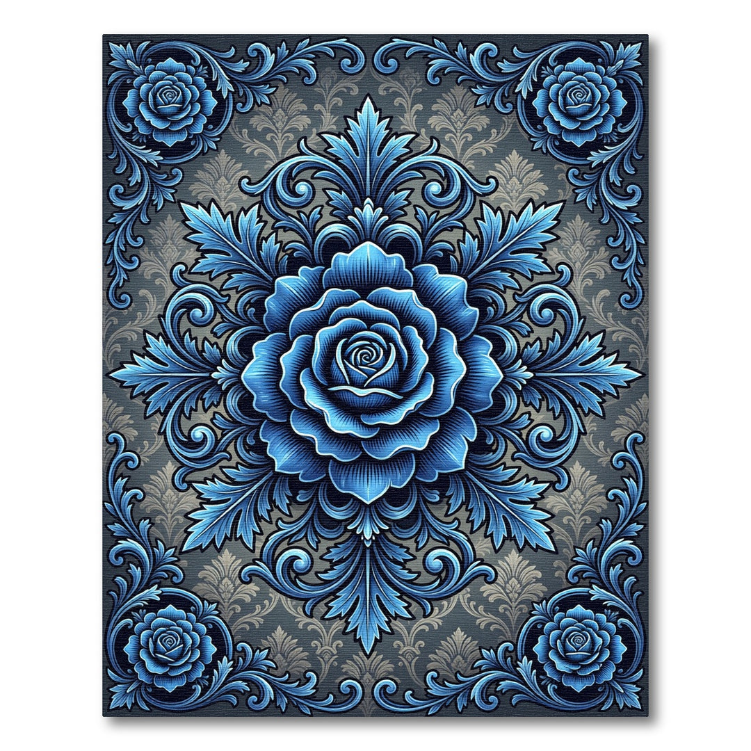 Intricate Blue Floral Ornament Tapestry Rug