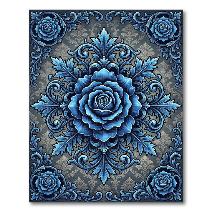 Intricate Blue Floral Ornament Tapestry Rug