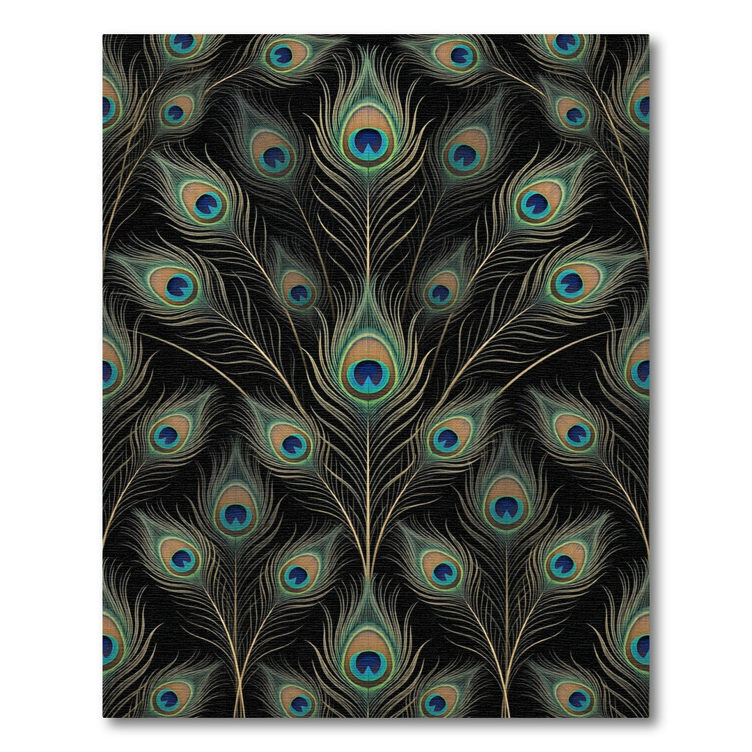 Elegant Peacock Feather Black Rug