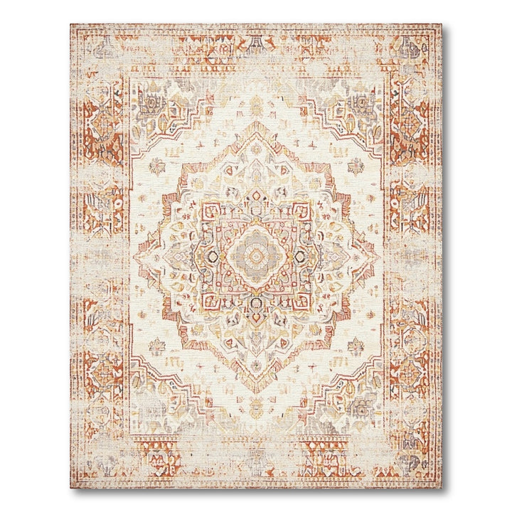 Beige and Neutral Distressed Vintage Beige Medallion Area Rug