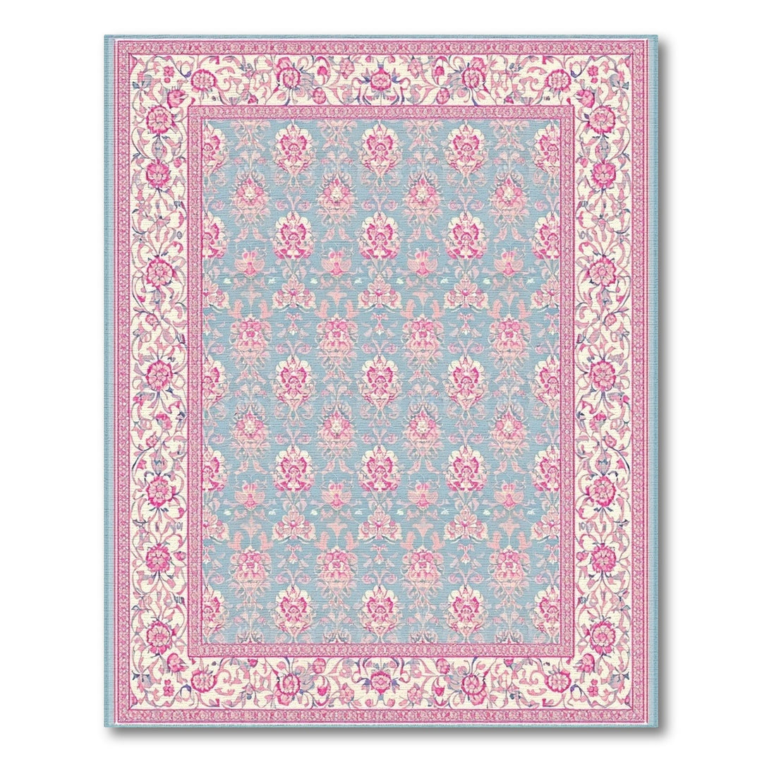 Blue Pink Floral Vintage Area Rug