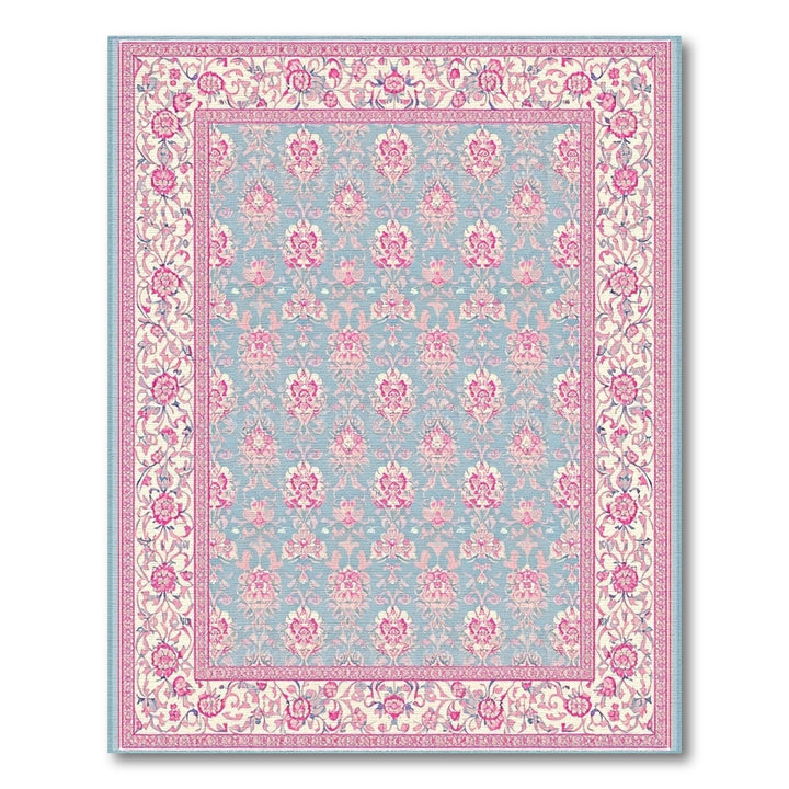 Blue Pink Floral Vintage Area Rug