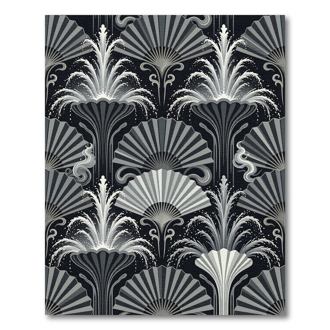 Art Deco Fountain Fan Black White Rug