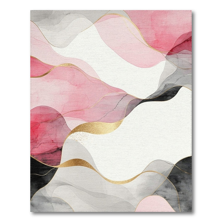 Pink Gold Fluid Wave Abstract Area Rug