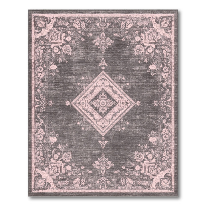 Grey Distressed Vintage Floral Diamond Area Rug
