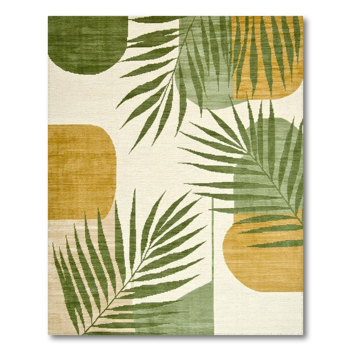 Green Palm Leaf Abstract Area Rug