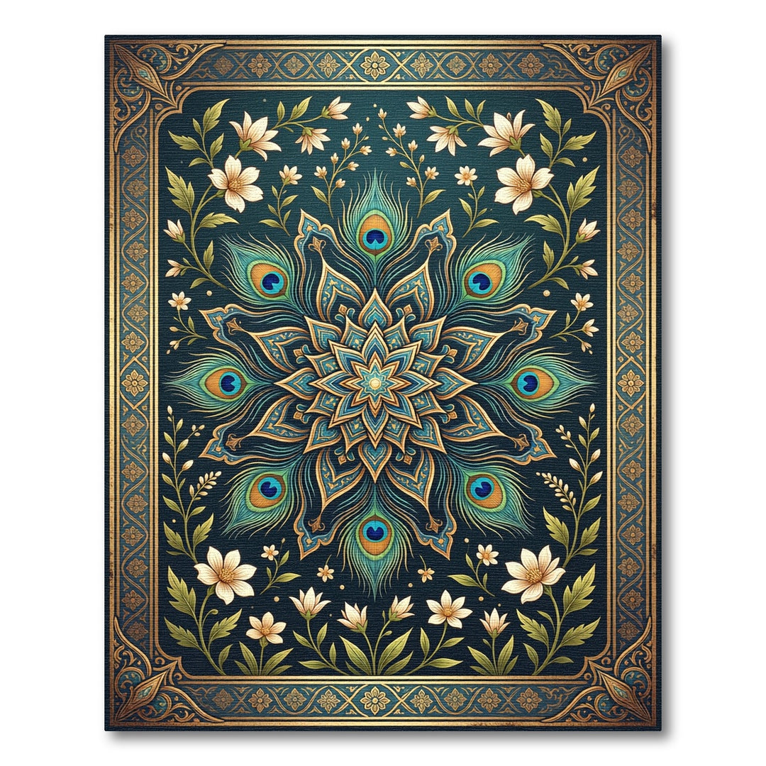Emerald Peacock Feather Mandala Rug