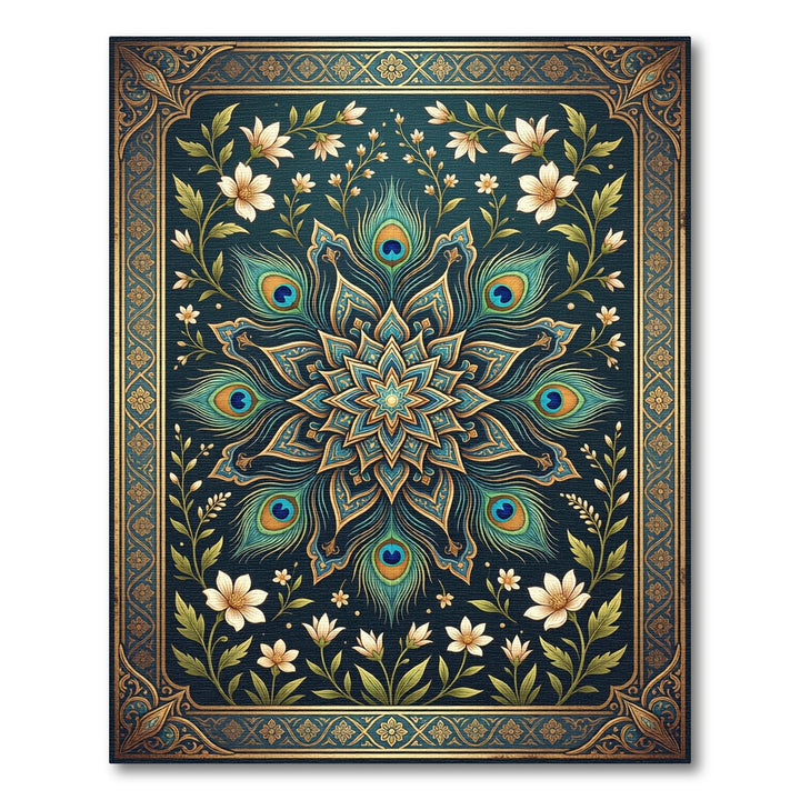 Emerald Peacock Feather Mandala Rug