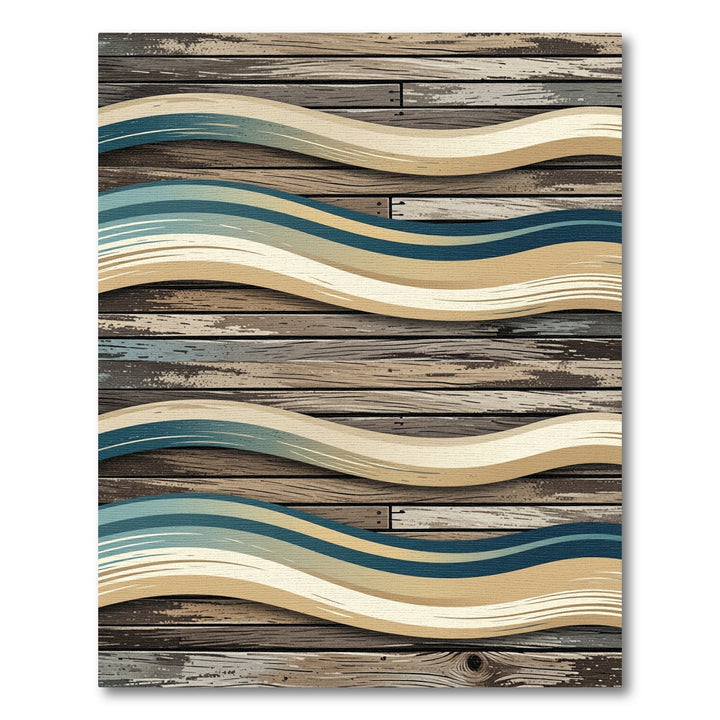 Wavy Blue Beige Wood Plank Rug
