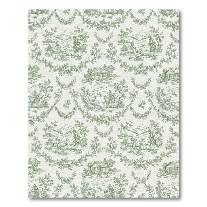 Green Pastoral Landscape Village Scene Rug