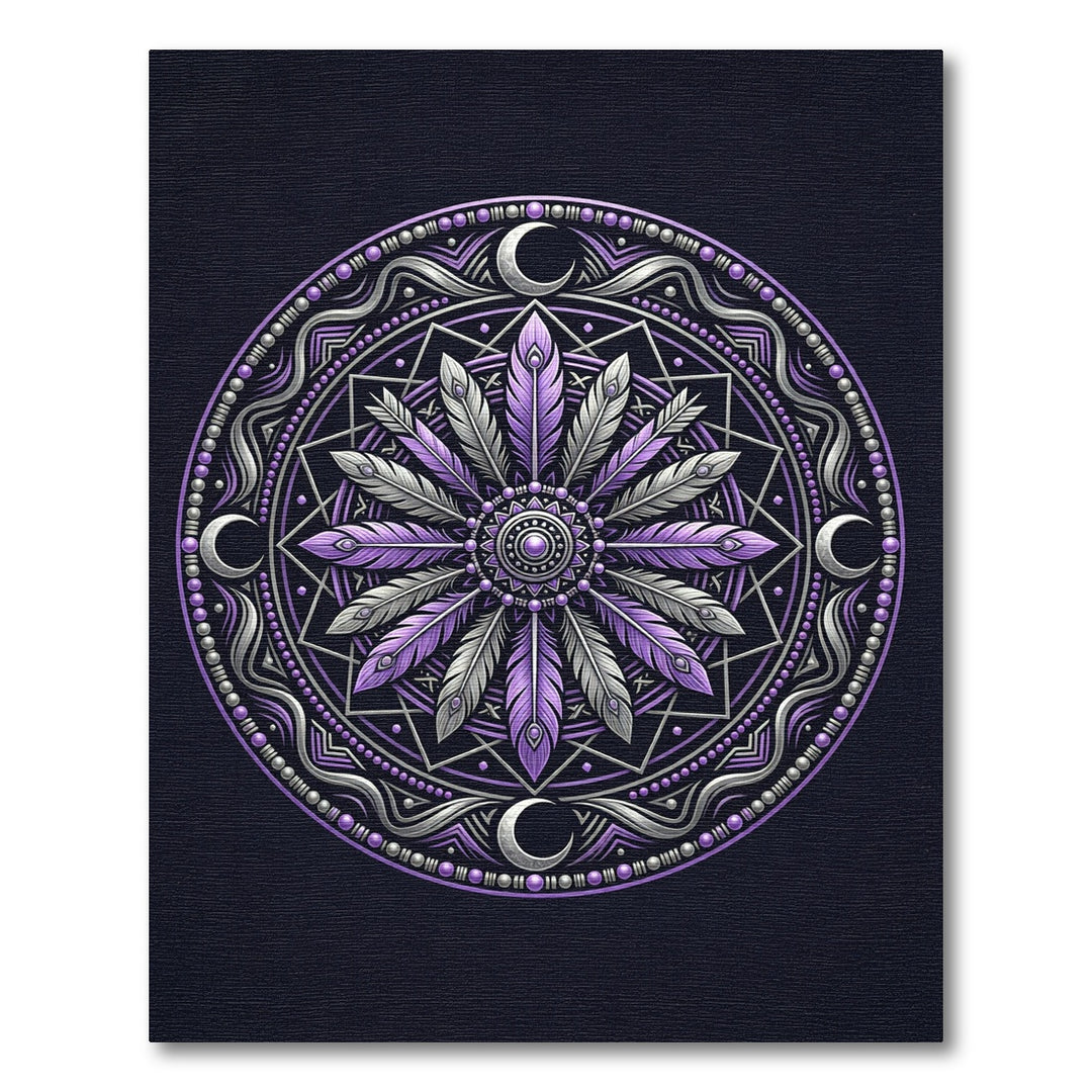 Purple Silver Feather Mandala Moon Rug