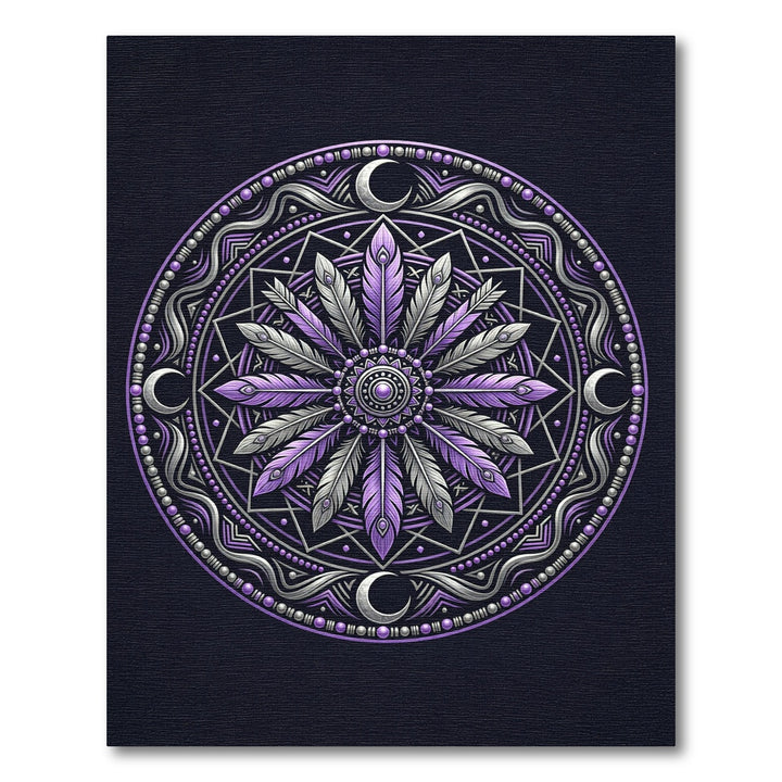Purple Silver Feather Mandala Moon Rug