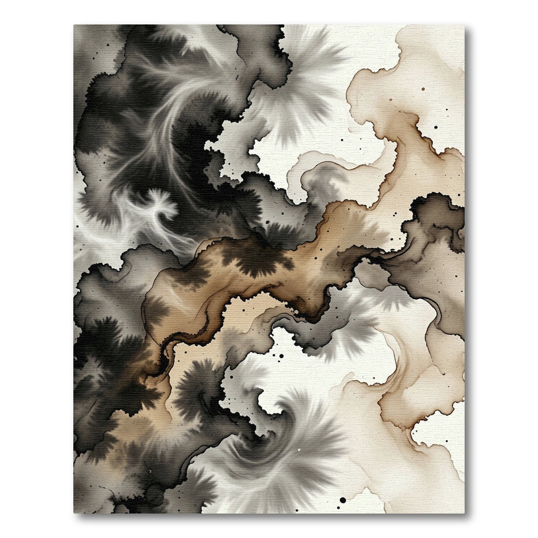 Ink Wash Abstract Sepia Swirl Rug