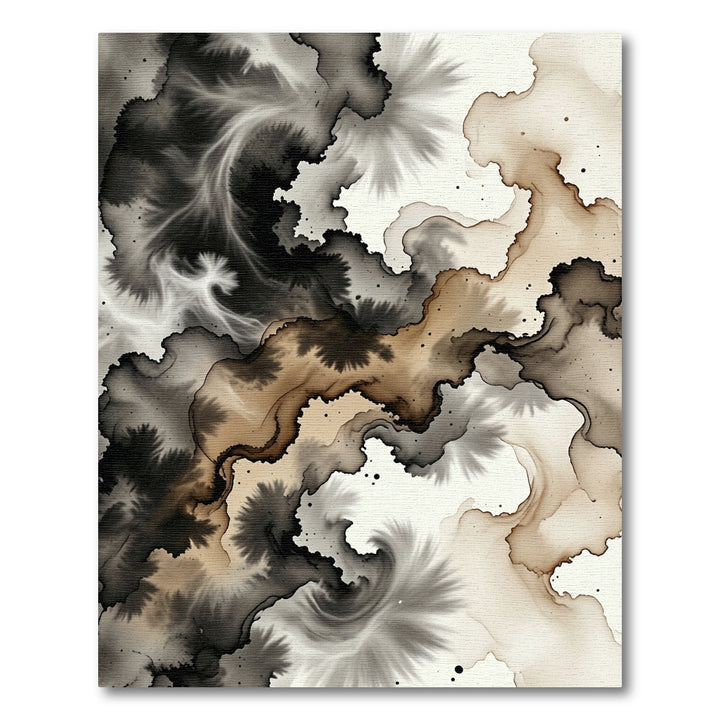 Ink Wash Abstract Sepia Swirl Rug
