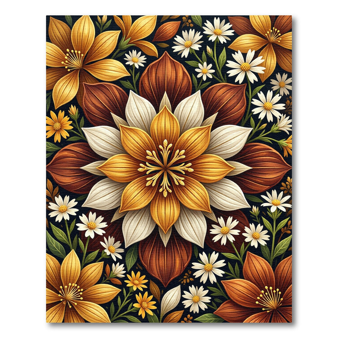 Golden Orange Floral Medallion Rug