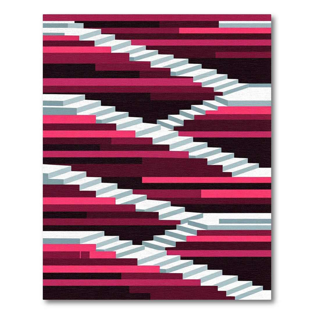Crimson White Geometric Staircase Wonder Rug